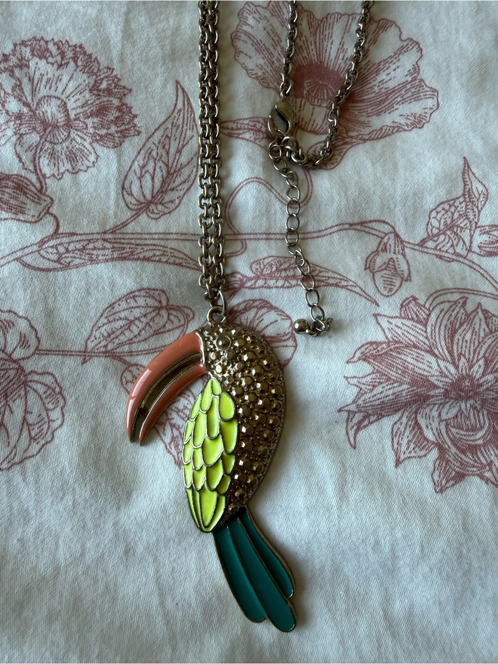 Tropical Toucan Pendant Necklace - Lime, Coral, Teal